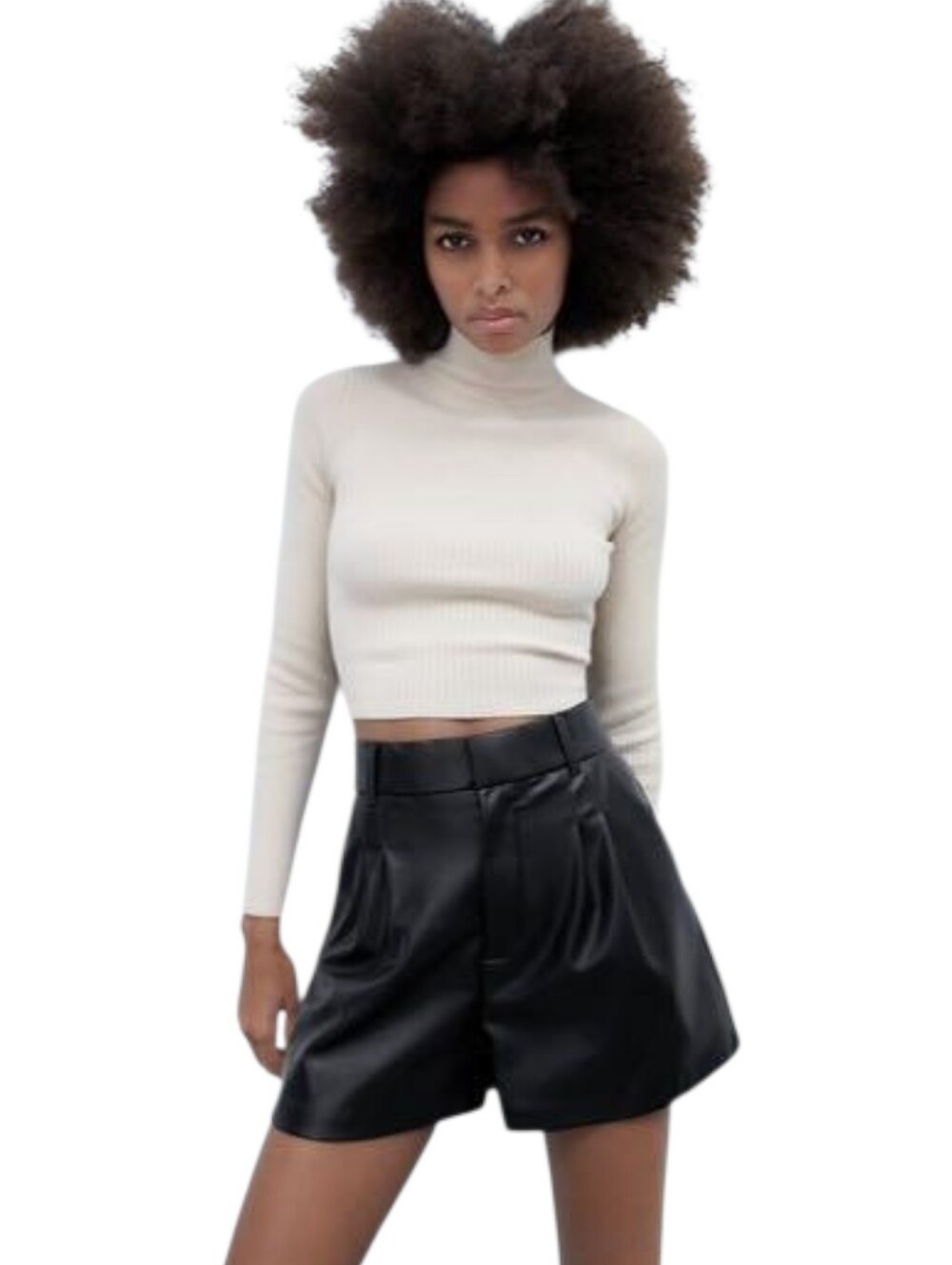 Zara Black High-Waist Faux Leather Shorts Size L - Picture 3 of 12
